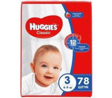 ХАГГИС ПОДГУЗНИКИ КЛАССИК 3 4-9КГ №78 МИДИ МЕГАПАК [HUGGIES]