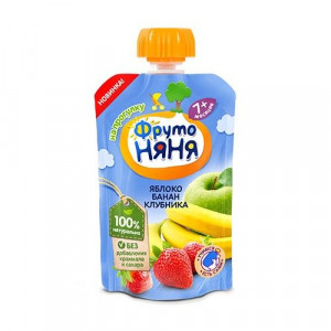 ФРУТОНЯНЯ ДЕСЕРТ 90Г. ЯБЛОКО+БАНАН+КЛУБНИКА 7+МЕС. ПАУЧ