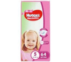 ХАГГИС ПОДГУЗНИКИ УЛЬТРА КОМФОРТ 12-22КГ Д/ДЕВ. №64 [HUGGIES]