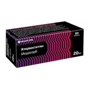 АТОРВАСТАТИН-МЕДИСОРБ 20МГ. №60 ТАБ. П/П/О БЛИСТ. /МЕДИСОРБ/