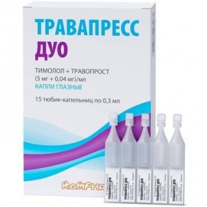 ТРАВАПРЕСС ДУО 5МГ.+0,04МГ/МЛ. 0,3МЛ. №15 ГЛ.КАПЛИ ТЮБ./КАП.