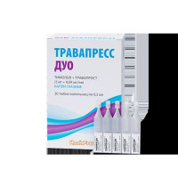 ТРАВАПРЕСС ДУО 5МГ.+0,04МГ/МЛ. 0,3МЛ. №30 ГЛ.КАПЛИ ТЮБ./КАП.