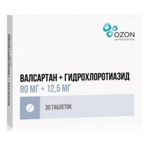 ВАЛСАРТАН-ГИДРОХЛОРОТИАЗИД 80МГ.+12,5МГ. №30 ТАБ. П/П/О /АТОЛЛ/ОЗОН/